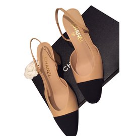 Chanel-Sandals-Black,Beige
