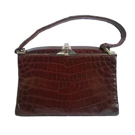 Autre Marque Burgundy crocodile leather handbag Dark red