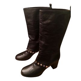 Chanel Black Leather Boots Size 40 Black