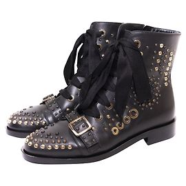 Elisabetta Franchi Studded black leather boots Black