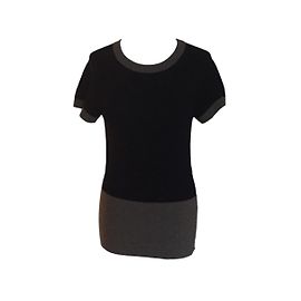 Chanel Kurzarm-Pullover aus Kaschmir und Wolle Taupe Navy Blau Taupe Marineblau