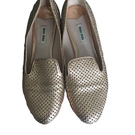 Miu Miu Patent Leather Ballet Flats Silvery Silvery