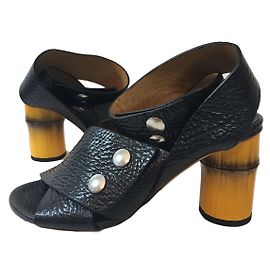 Acne Pica Bamboo Sandals Black Leather Black