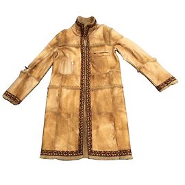 Emanuel Ungaro Beige Leather Wool Coat Beige