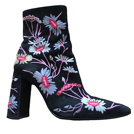 Free Lance Embroidered Deerskin Ankle Boots Black Black