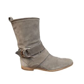 Botas Gucci Cinza Camurça Fivela de Bambu Cinza