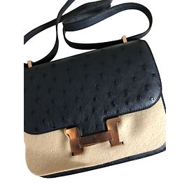 Hermès Constance Mini Cuir d'autruche Bleu Indigo Bleu