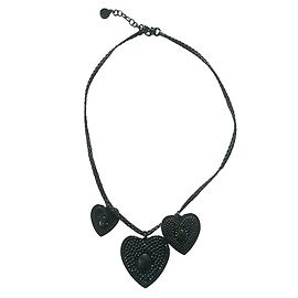 Collier Gas Coeurs Noirs Mats et Strass Swarovski Noir