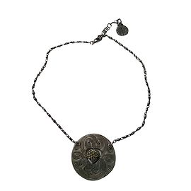Colar Gas de Medalhão e Coração de Strass Swarovski Prateado Prata
