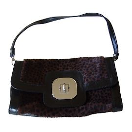 Borsa Longchamp in pelle e pelliccia marrone scuro Marrone scuro