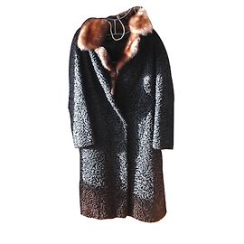 Autre Marque Long Astrakan Coat with Mink Collar Black Black