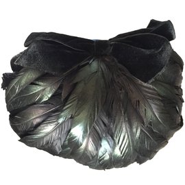 Autre Marque-Chapeau Béret de plumes DON ANDERSON Vintage-Noir