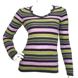 Loro Piana-100% cashmere striped top-Green,Purple,Khaki