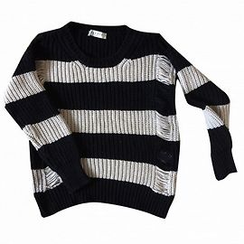 Sandro superbe pull style marin avec mailles lachees Noir Blanc cassé