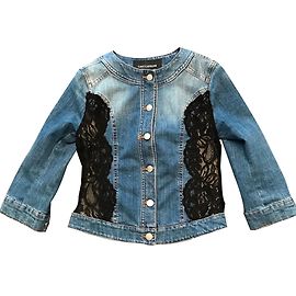Flavio Castellani denim jacket black lace inserts Black Blue