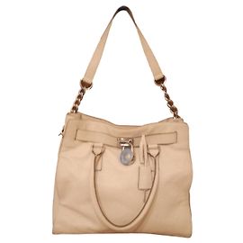 Bolsa de mão Michael Kors Hamilton em couro bege Bege