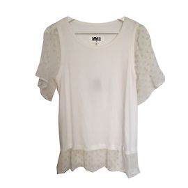 T-shirt bianca Mm6 in viscosa con maniche trasparenti a pois Bianco