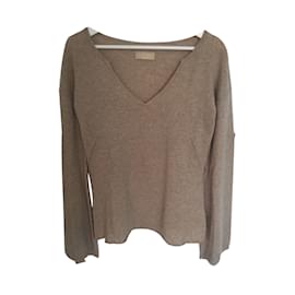Zadig & Voltaire Pull en cachemire beige col en V Beige