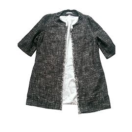 René Lezard Giacca Lunga in Tweed Grigio Seta e Cotone Grigio