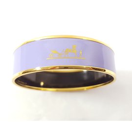 Hermès-Hermès: Bracelet " CALÈCHE " en Email/ Plaqué or. Taille L-Autre