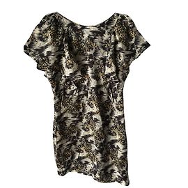 Virginie Castaway Silk Dress Grey Bird Pattern Grey