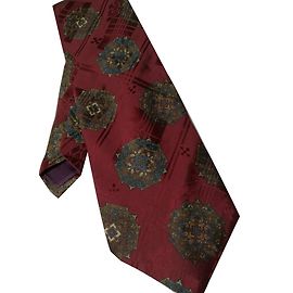 Gravata Guy Laroche de seda bordeaux e multicolorida com motivos geométricos Multicor