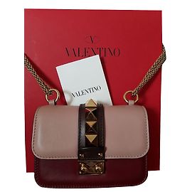 Mini bolsa Valentino GLAM LOCK em pele rosa e borgonha Rosa Bordeaux