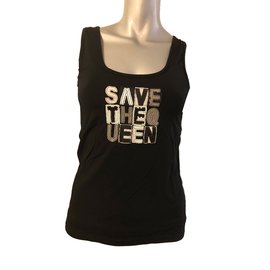 Autre Marque Top preto sem mangas com glitter Save the Queen Preto