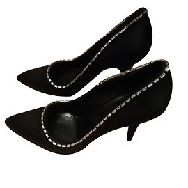 Hermès Black Satin Rhinestone Heels Size 36 Black