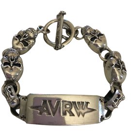 Autre Marque Pulseira de prata maciça com placa de identidade e crânios Prata