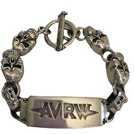 Autre Marque Silver Skull Identity Plate Link Bracelet Silvery