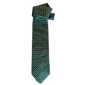 Autre Marque-Cravate soie imprimée A.C. Canova Neuve Kaki-Vert