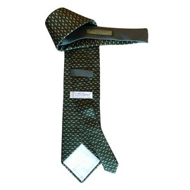 Autre Marque-Cravate soie imprimée A.C. Canova Neuve Kaki-Vert