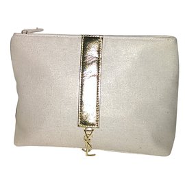 Yves Saint Laurent Kleiner Lederladen Weiß Golden