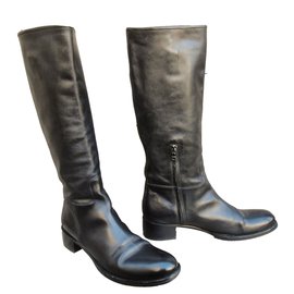 Prada Leather Boots Black Black