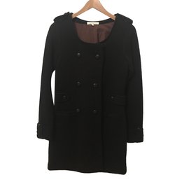 Sandro Black Wool Coat Black