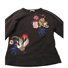 Sandro Black Cotton Embroidered Sweatshirt Black