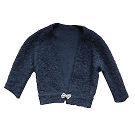 Vintage Black Bouclé Wool Bolero Jacket Black