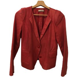 Sandro Leather Jacket Red Red