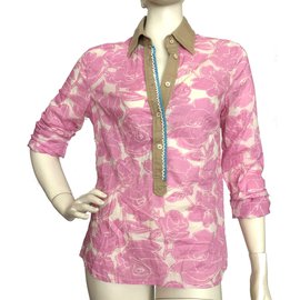 Henry Cotton's-Camisa de algodão floral-Rosa,Branco,Bege