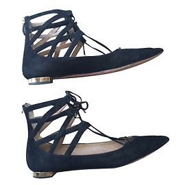 Aquazzura Black Suede Ballet Flats Black