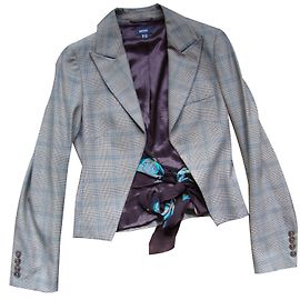 Autre Marque Set Giacca Spencer Prince di Galles e Blusa Floreale Turchese e Marrone Multicolore