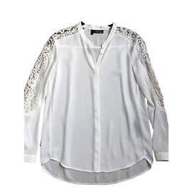The Kooples Bluse Creme mit Spitzenbesatz Roh