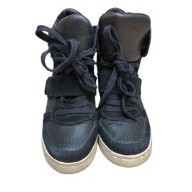 Baskets compensées Ash en cuir noir Noir
