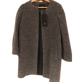 Massimo Dutti Grey soft wool blend open coat Dark grey