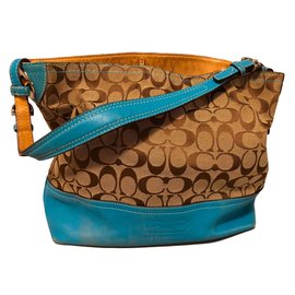 Bolsa Coach em tecido e couro com logotipo Outro