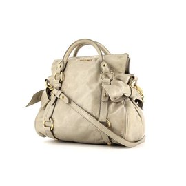 Miu Miu Vitello Leather Handbag Beige Beige