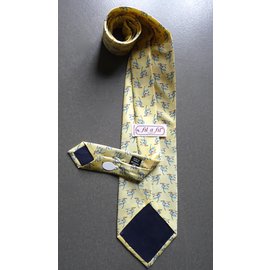 Autre Marque-Cravate Neuve "Fil à Fil" soie imprimée-Bleu,Jaune