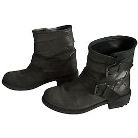 Autre Marque Biker Stiefeletten Silberne Leder 38 Metallisch Anthrazitgrau