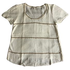 Top Maje Off White de Linho e Algodão com Correntes Douradas Cru